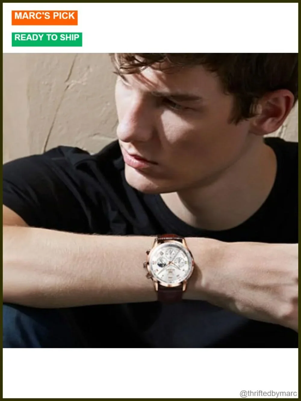 Leather Chronograph Wristwatch with Date, Luminous, Water Resistant